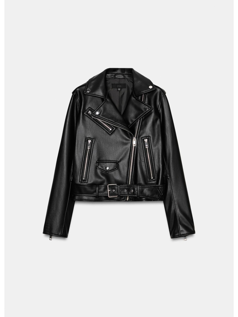 Zara Black Faux Leather Biker Jacket with Belt